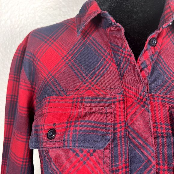 J. Crew Sz XXS Long-Sleeve Flannel Shirt Dress Red Navy Checkered 100% Cotton - Picture 3 of 11
